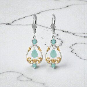 Grandidierite Dangle Scroll Earrings in Two-Tone 925 Sterling Silver